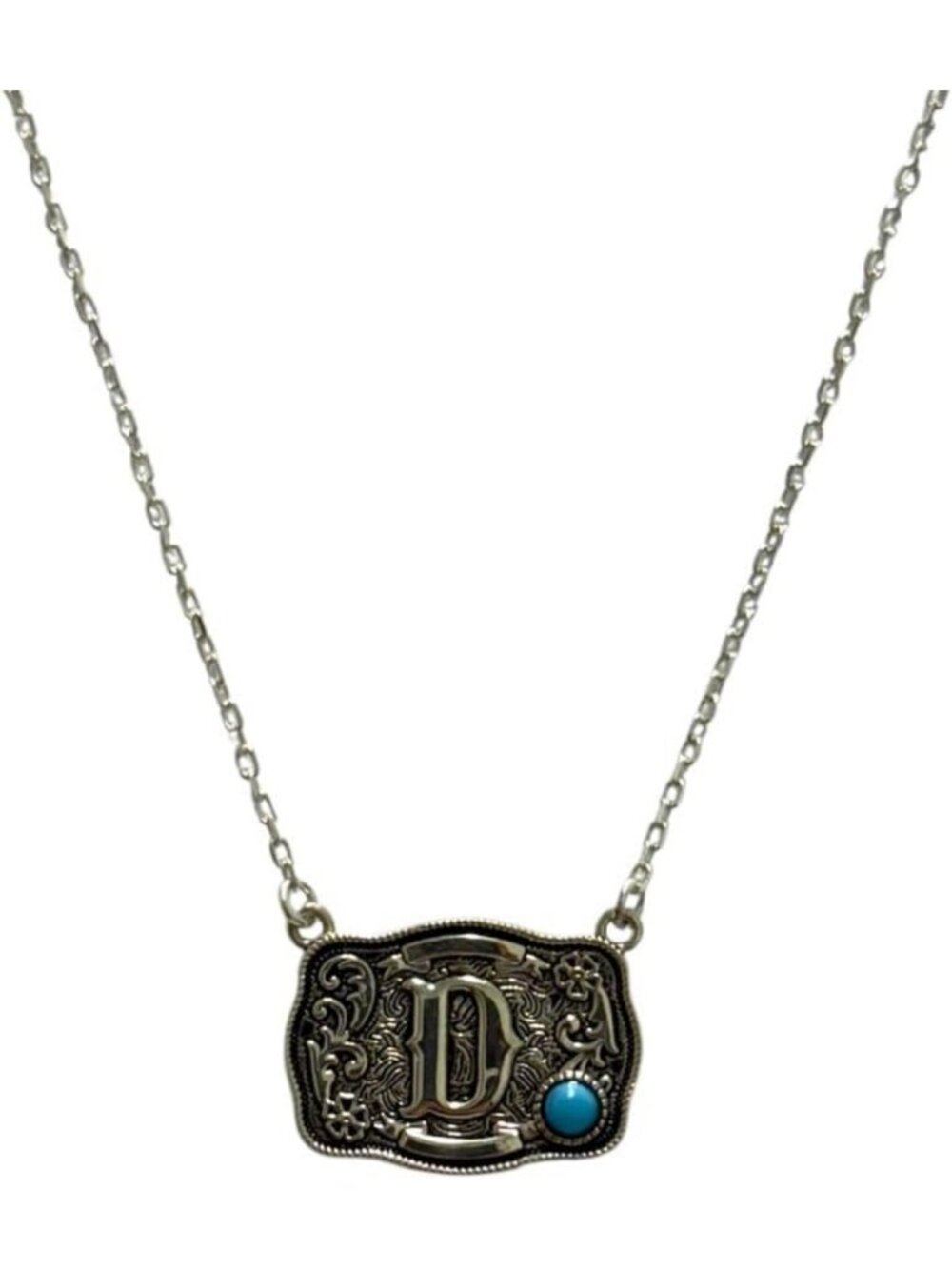 Personalized Western Initial Necklace - 925 Silver Turquoise Pendant, Vintage